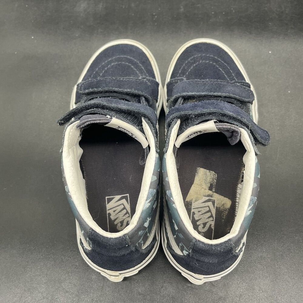 Vans off the wall kids size 2.5 mid top hook and loop closure blue camo - Picture 5 of 7